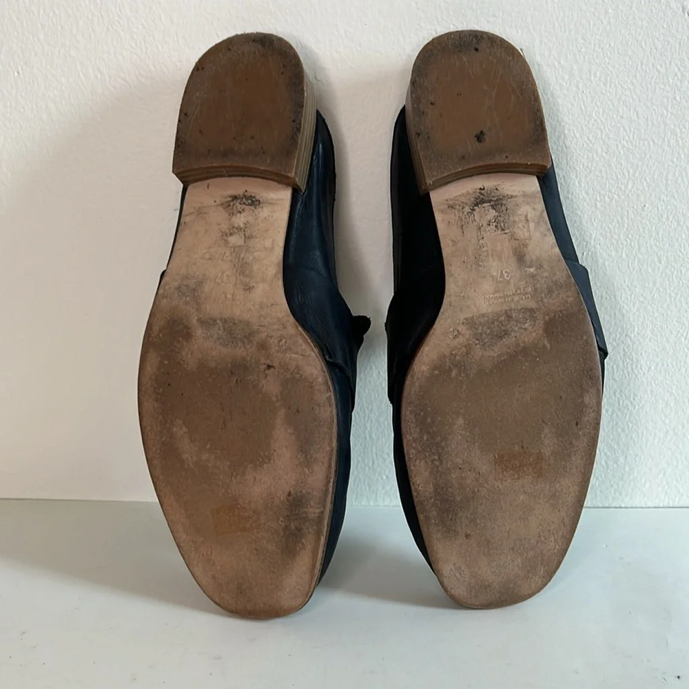 Free People Sz 37 (6.5-7) At Ease Black Leather Mules Loafers Spain 500025403 - Picture 5 of 8